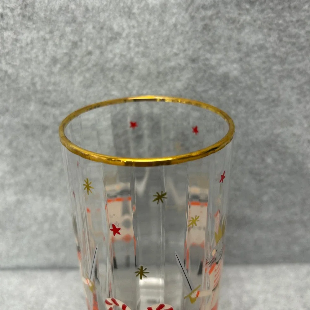 Rifle Paper Co for Anthropologie Nutcracker Juice Glass Set of 4 Gold Rim Fluted